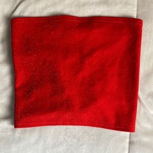 Lace Up Backless Glittery Red Tube Top